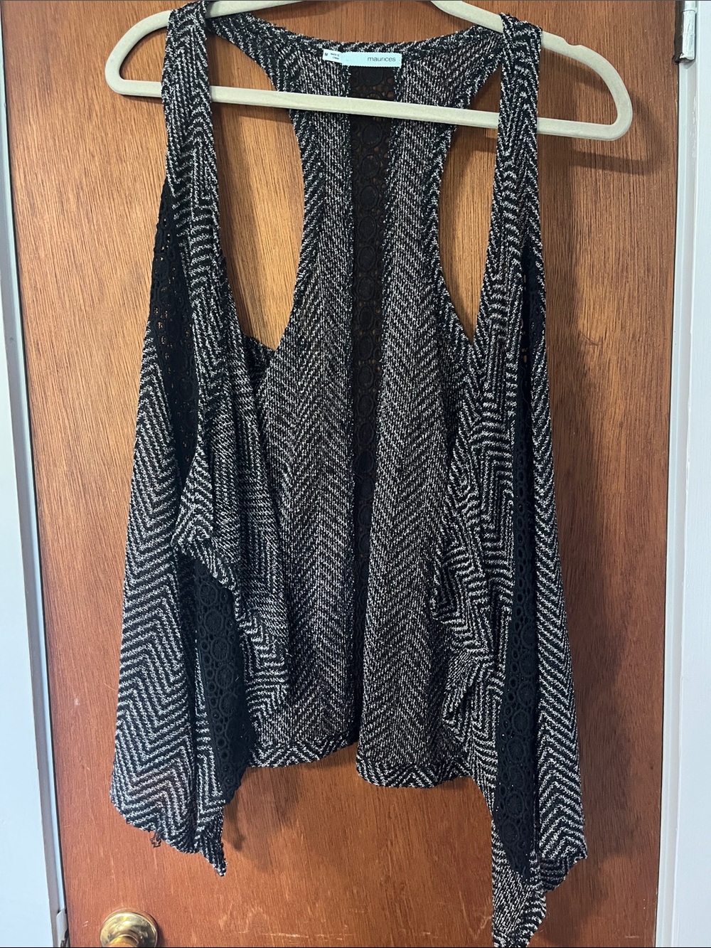 Maurices Black and White Sleeveless Chevron Racerback Cardigan